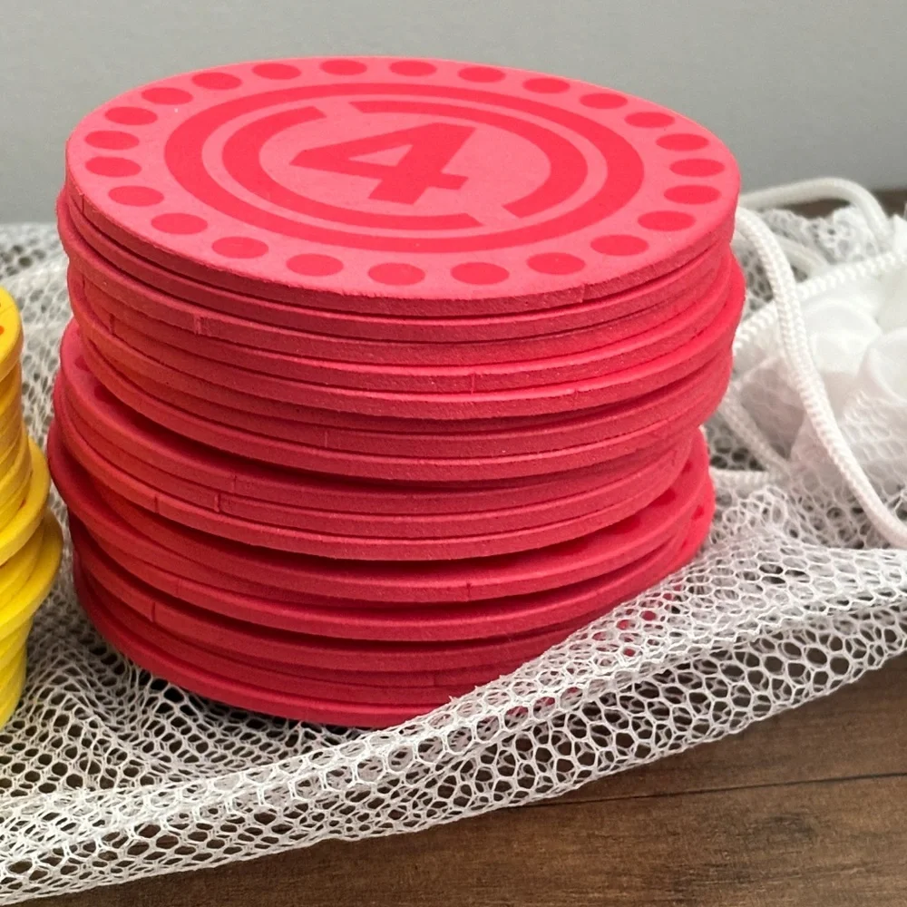 Connect 4 Outdoor Beach Foam Game Pieces & Mesh Bag 21 Red 21 Yellow Replacement